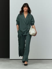 Green Stripe Elasticated Back Wide Leg Trousers - Image 1 of 7