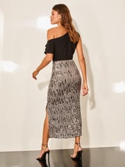 Lipsy Silver Sequin Column Midi Skirt - Image 4 of 4