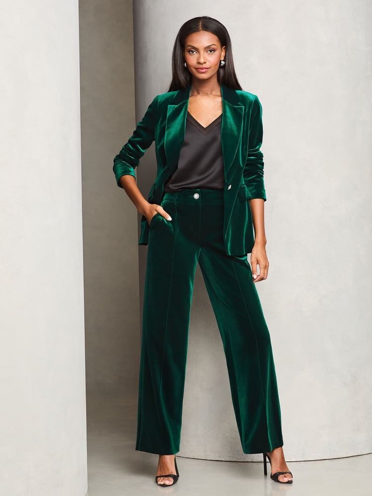 Lipsy Green Velvet Wide Leg Trousers - Image 2 of 4