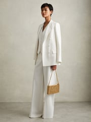 Reiss White Leanna Petite Wool Blend Wide Leg Tux Trousers - Image 1 of 7