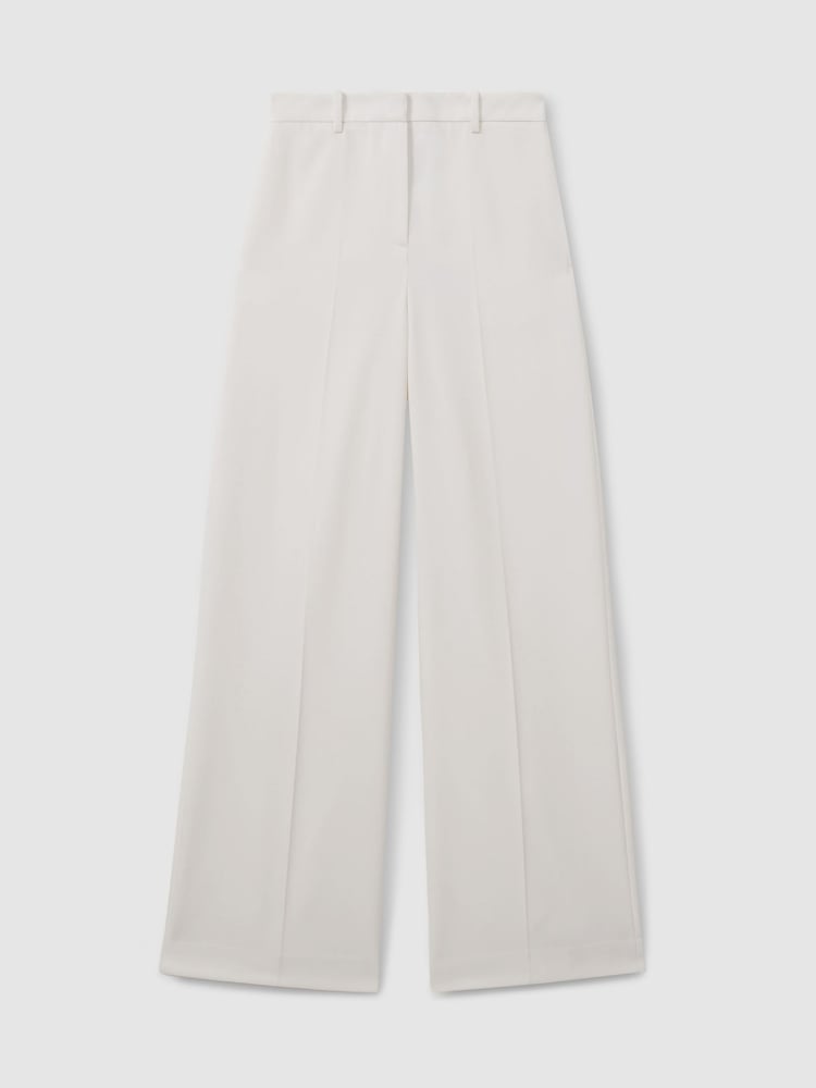 Reiss White Leanna Petite Wool Blend Wide Leg Tux Trousers - Image 2 of 7
