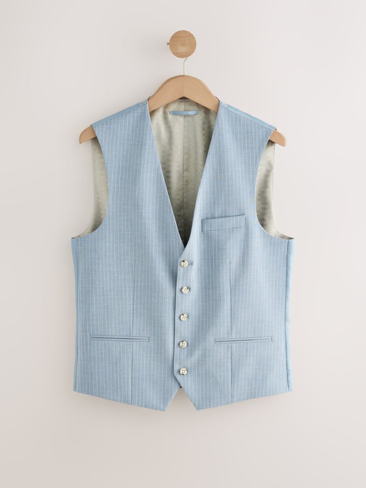 Blue Striped Suit Waistcoat - Image 1 of 4 Blue Striped Suit Waistcoat - Image 1 of 4