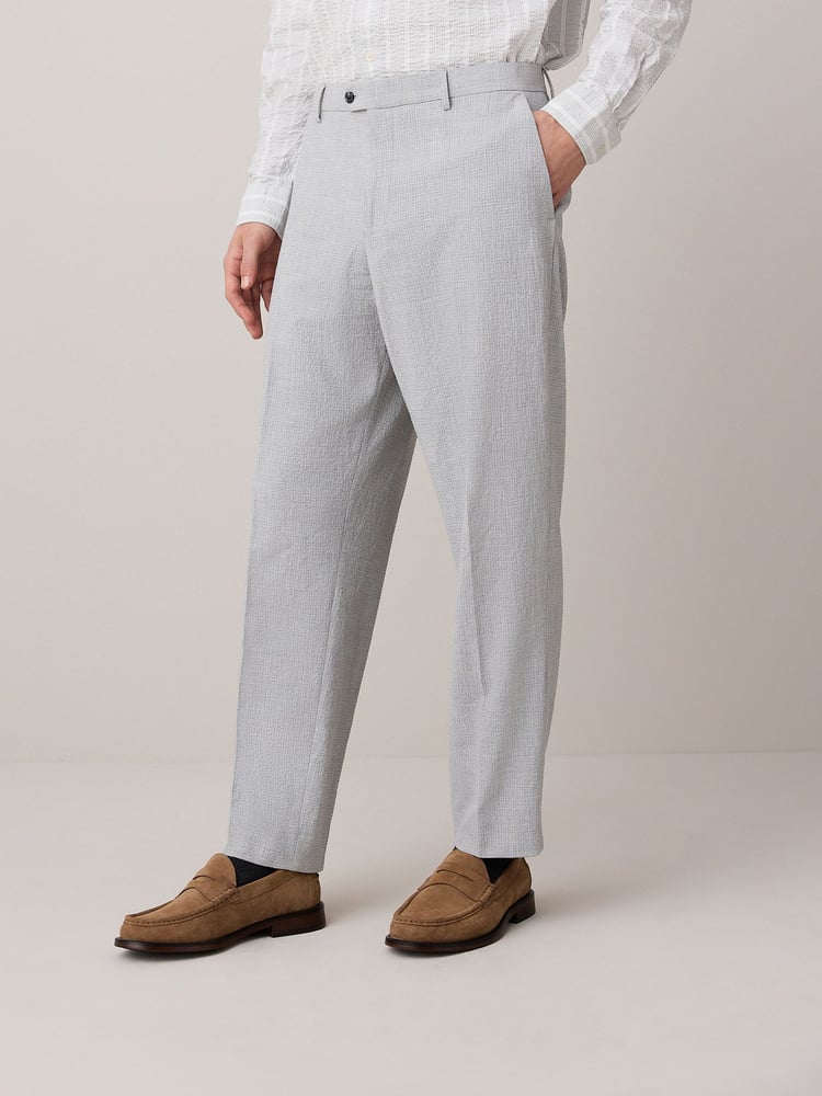 Light Grey Slim Fit Seersucker Texture Suit Trousers - Image 1 of 5