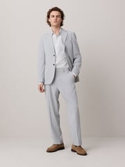 Light Grey Slim Fit Seersucker Texture Suit Trousers - Image 3 of 5