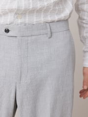 Light Grey Slim Fit Seersucker Texture Suit Trousers - Image 4 of 5