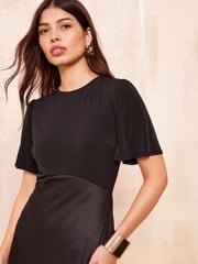 Friends Like These Black Flutter Sleeve Satin 2 In 1 Midi Dress - Image 2 of 4