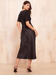 Friends Like These Black Flutter Sleeve Satin 2 In 1 Midi Dress - Image 4 of 4