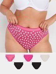 Yours Curve Pink High Leg Briefs 5 Pack - Image 1 of 4