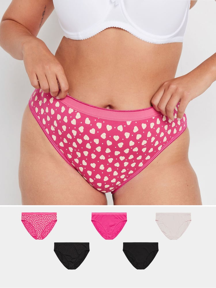 Yours Curve Pink High Leg Briefs 5 Pack - Image 1 of 4