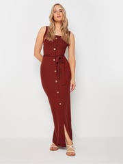 Long Tall Sally Red Sleeveless Ribbed Button Thru Dress - Image 1 of 4