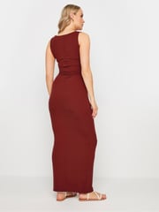 Long Tall Sally Red Sleeveless Ribbed Button Thru Dress - Image 3 of 4