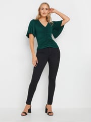 Long Tall Sally Green Angel Sleeve Ruched Front Top - Image 2 of 6