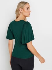 Long Tall Sally Green Angel Sleeve Ruched Front Top - Image 3 of 6