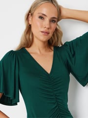 Long Tall Sally Green Angel Sleeve Ruched Front Top - Image 4 of 6
