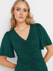 Long Tall Sally Green Angel Sleeve Ruched Front Top - Image 5 of 6
