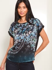 Lipsy Blue Round Neck Printed Satin T-Shirt - Image 1 of 4