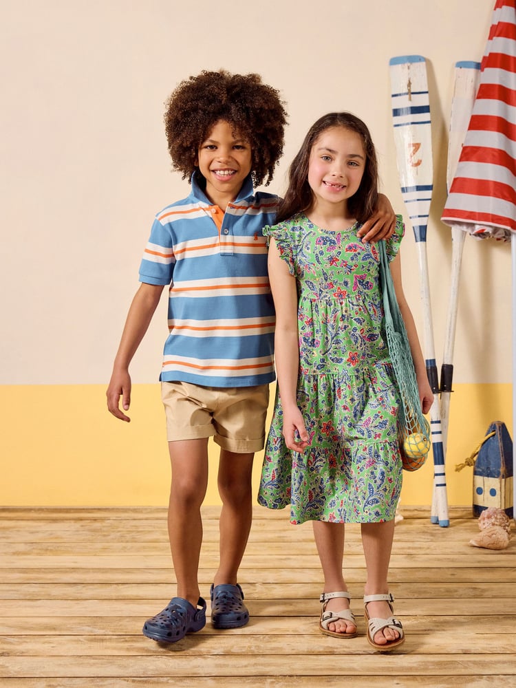 Joules Butterly Green Print Frill Sleeve Dress - Image 2 of 7