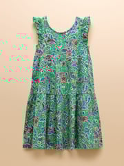 Joules Butterly Green Print Frill Sleeve Dress - Image 3 of 7