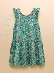 Joules Butterly Green Print Frill Sleeve Dress - Image 4 of 7