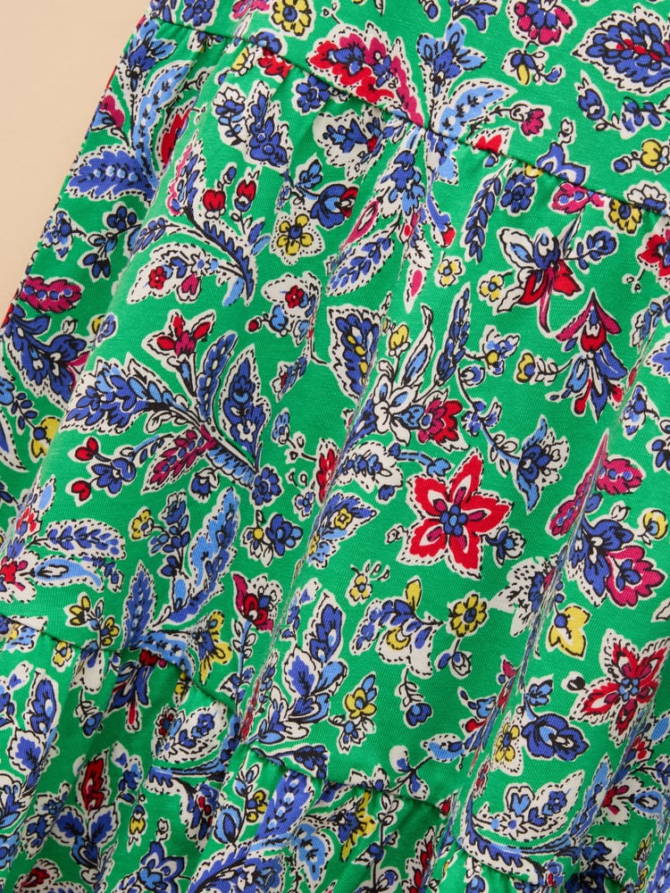Joules Butterly Green Print Frill Sleeve Dress - Image 7 of 7