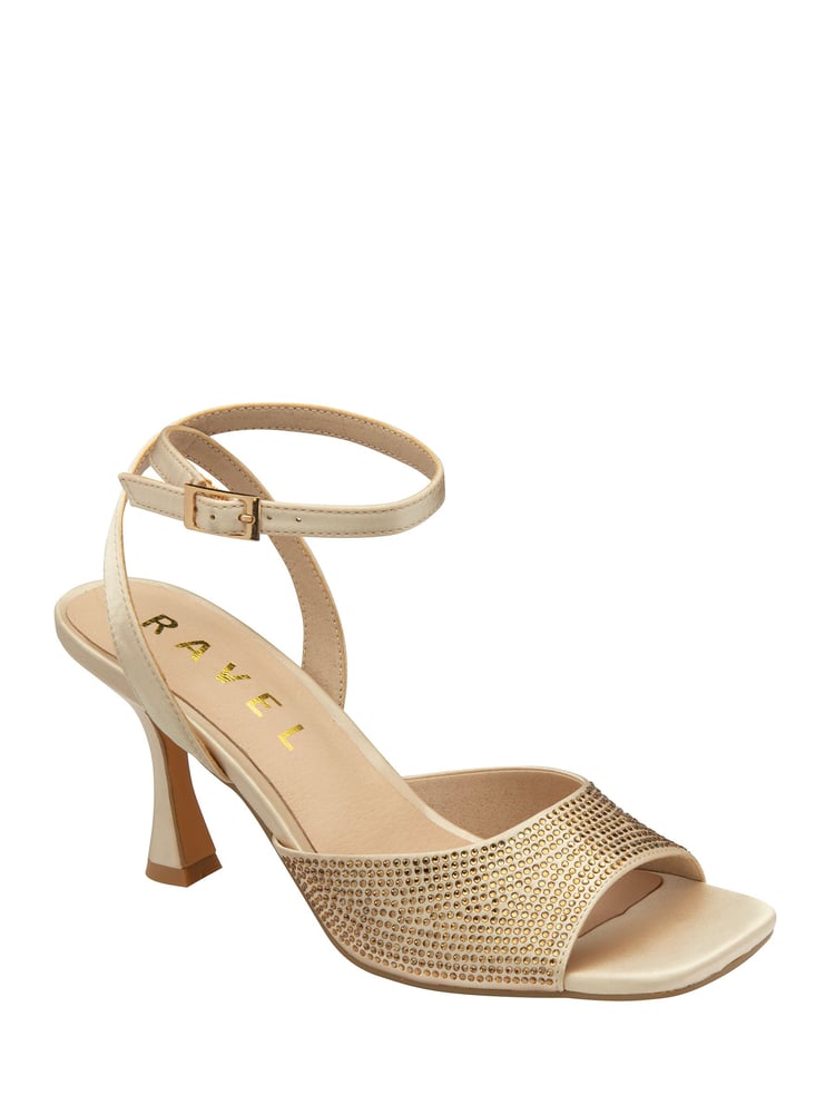 Ravel Gold Peep-Toe Block-Heel Mule Sandals - Image 1 of 4