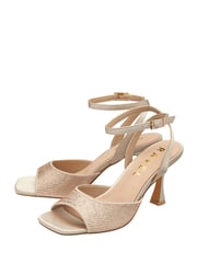 Ravel Gold Peep-Toe Block-Heel Mule Sandals - Image 2 of 4