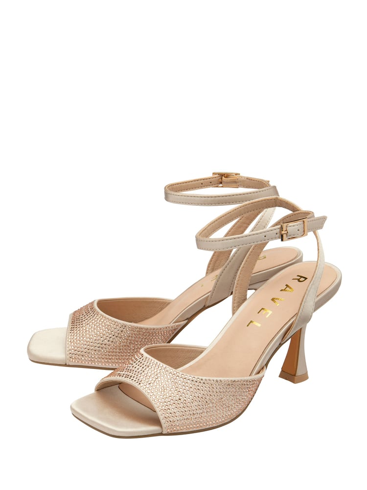 Ravel Gold Peep-Toe Block-Heel Mule Sandals - Image 2 of 4