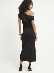 River Island Black Drape Asym Wrap Midi Dress - Image 2 of 6