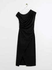 River Island Black Drape Asym Wrap Midi Dress - Image 5 of 6