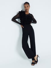 River Island Black Volume Frill Front Jumpsuit - Image 2 of 6