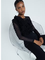 River Island Black Volume Frill Front Jumpsuit - Image 3 of 6