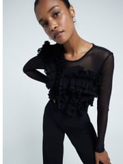 River Island Black Volume Frill Front Jumpsuit - Image 4 of 6