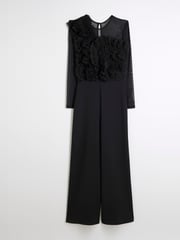 River Island Black Volume Frill Front Jumpsuit - Image 5 of 6