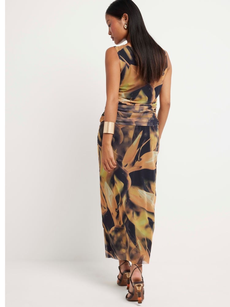 River Island Yellow Petite Mesh Column Midi Skirt - Image 2 of 4