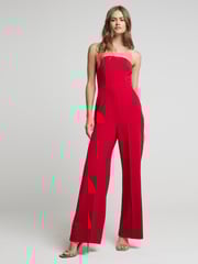 River Island Red Bandeau Wide Leg Jumpsuit - Image 1 of 4