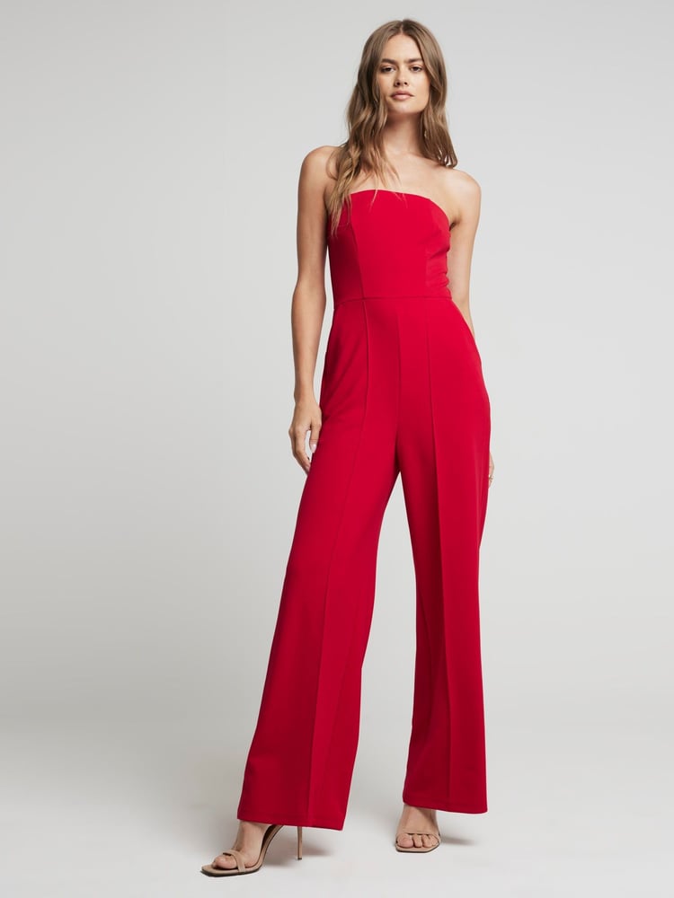 River Island Red Bandeau Wide Leg Jumpsuit - Image 1 of 4