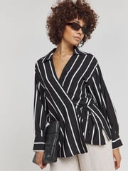 Simply Be Mono Striped Tie Front Wrap Shirt - Image 3 of 4