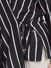 Simply Be Mono Striped Tie Front Wrap Shirt - Image 4 of 4