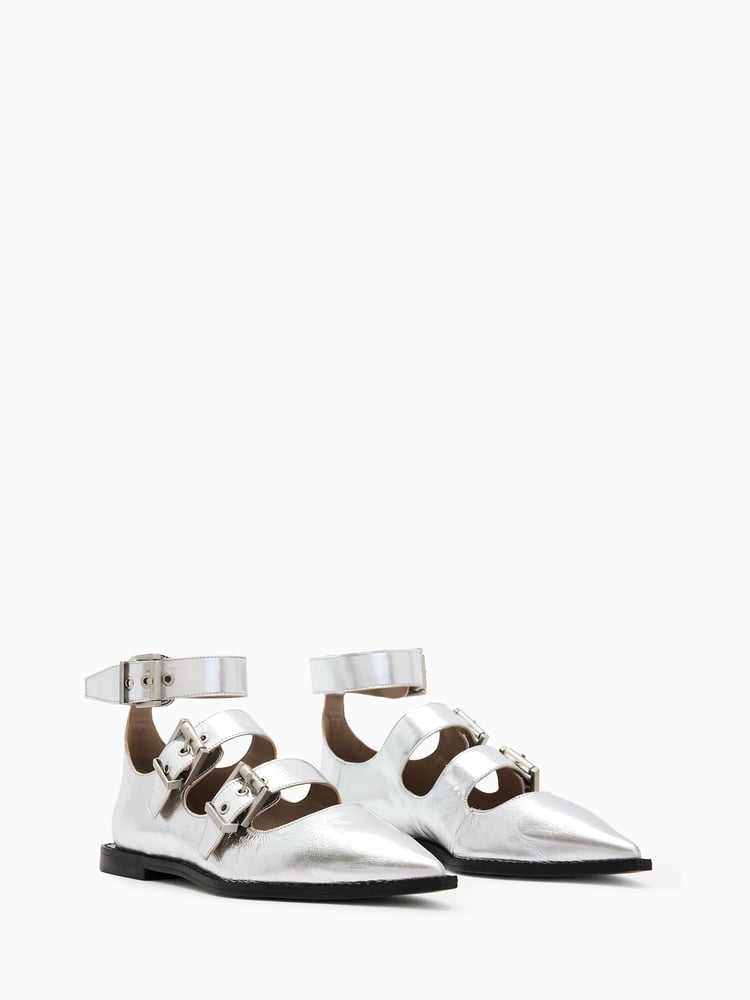 AllSaints Silver Susan Buckle Shoes - Image 2 of 7