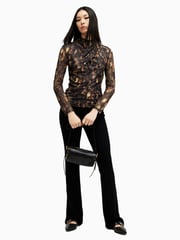 AllSaints Brown Tia Mesh Top - Image 3 of 7