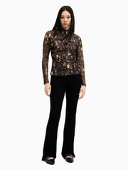 AllSaints Brown Tia Mesh Top - Image 6 of 7