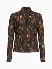 AllSaints Brown Tia Mesh Top - Image 7 of 7