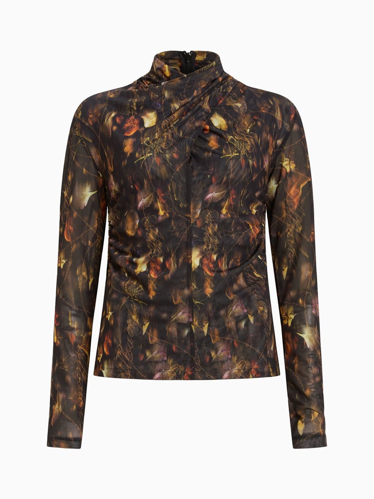 AllSaints Brown Tia Mesh Top - Image 7 of 7
