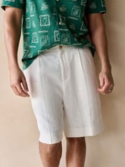 White Smart Linen Look Shorts With Internal Drawcord - Image 1 of 8