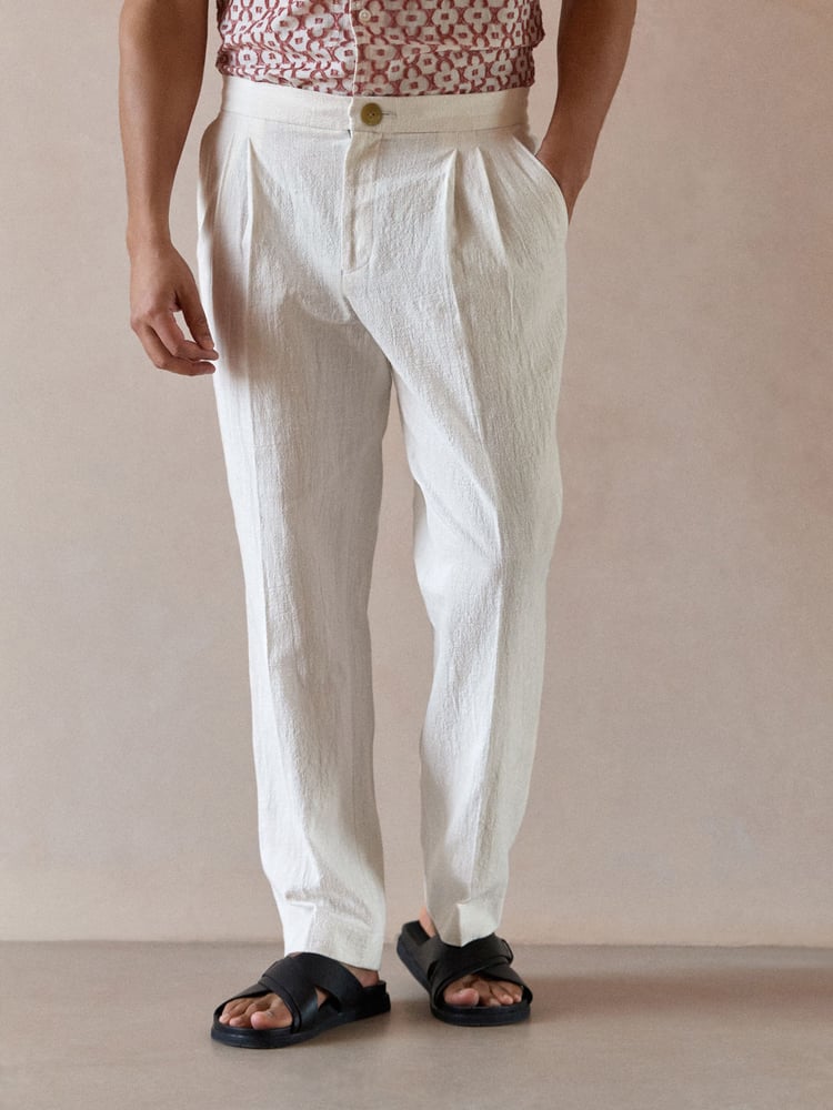 White Smart Linen Look Trousers With Internal Drawcord - Image 1 of 10