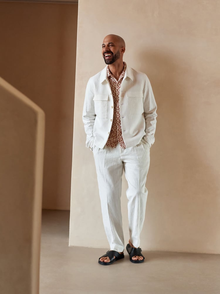 White Smart Linen Look Trousers With Internal Drawcord - Image 2 of 10