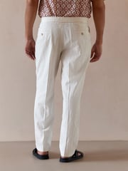 White Smart Linen Look Trousers With Internal Drawcord - Image 3 of 10