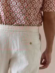 White Smart Linen Look Trousers With Internal Drawcord - Image 4 of 10