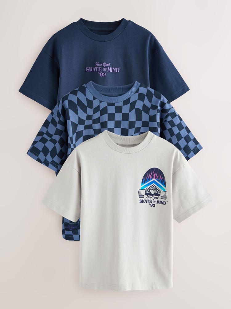 Grey/Blue Skate Relaxed Fit Graphic Print Short Sleeve 100% Cotton T-Shirts 3 Pack (3-16yrs) - Image 1 of 4