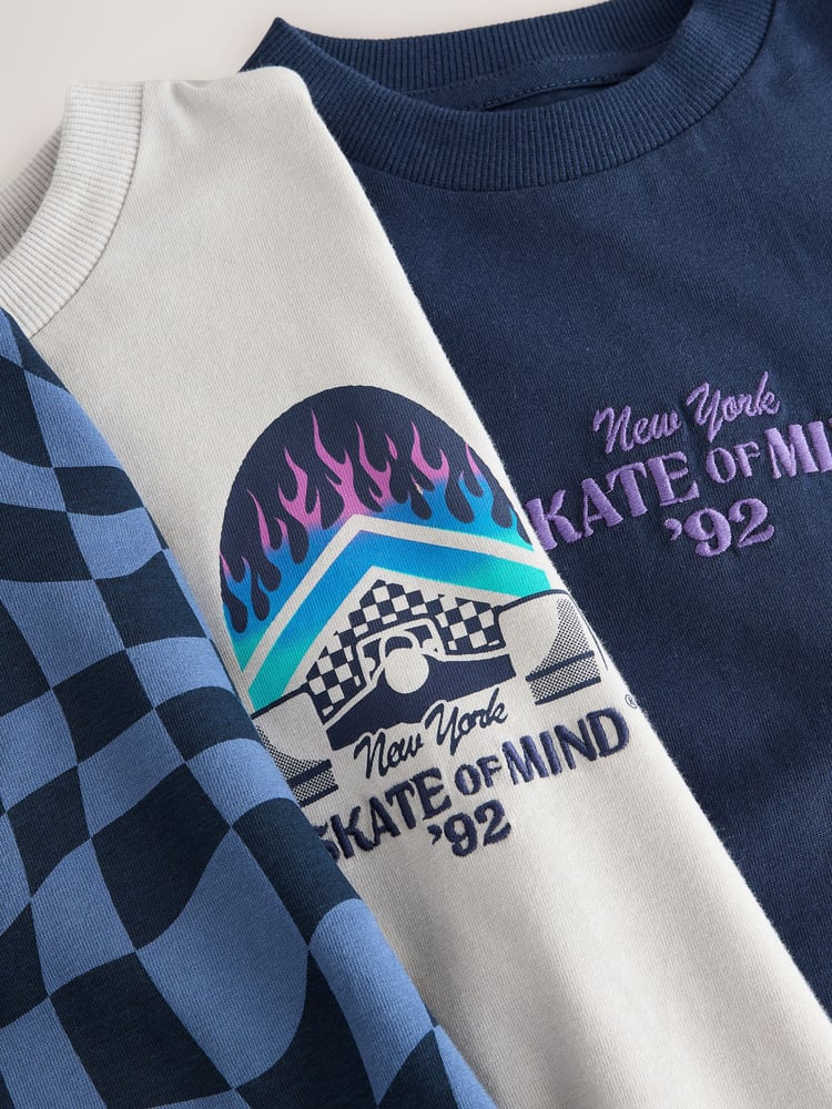 Grey/Blue Skate Relaxed Fit Graphic Print Short Sleeve 100% Cotton T-Shirts 3 Pack (3-16yrs) - Image 2 of 4